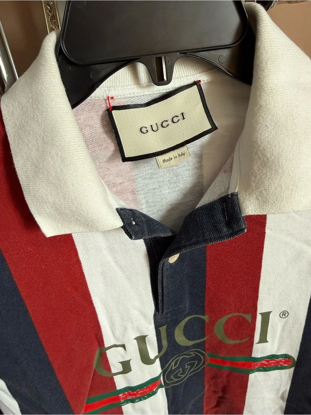 Gucci Striped Polo in Red, Navy & White with Logo